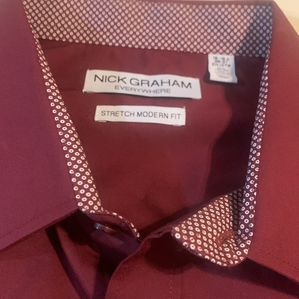 Nick Graham Burgundy Button-Up Shirt w/ Interior Polka Dot Collar/Cuffs Size 2X - Picture 6 of 6